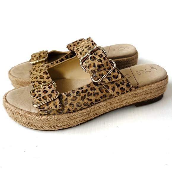 🆕 Sole Society leopard print cow hair upper platform espadrille sandals size 8.5 - Picture 1 of 11